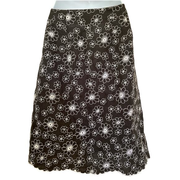 Vintage 90s Y2k Boho Cottage Daisy Flower Embroidered Linen Knee Skirt Size 4 - Picture 5 of 6